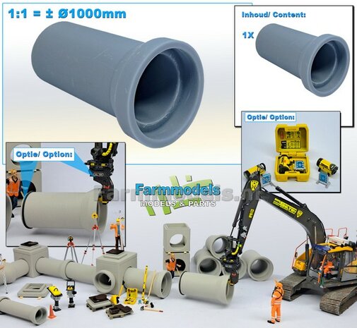 1x RIOOLBUIS  (Binnenmaat 1:1 = &Oslash;1000mm)  Materiaal RESIN, BLANK Geleverd  1:32    