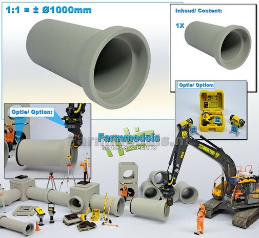 1x RIOOLBUIS BETONLOOK (Binnenmaat 1:1 = &Oslash;1000mm)  Materiaal Resin in BETONLOOK/ CONCRETE Gespoten geleverd  1:32    