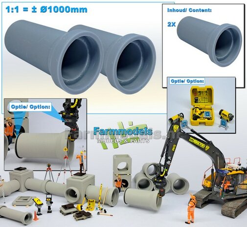 2x RIOOLBUIS  (Binnenmaat 1:1 = &Oslash;1000mm)  Materiaal RESIN, BLANK Geleverd  1:32    