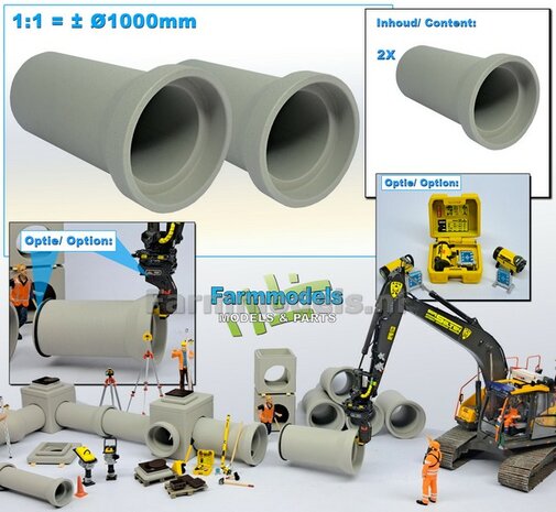 2x RIOOLBUIS BETONLOOK (Binnenmaat 1:1 = &Oslash;1000mm)  Materiaal Resin in BETONLOOK/ CONCRETE Gespoten geleverd  1:32    