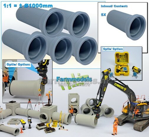 5x RIOOLBUIS  (Binnenmaat 1:1 = &Oslash;1000mm)  Materiaal RESIN, BLANK Geleverd  1:32    