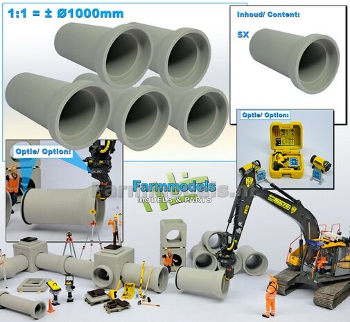 5x RIOOLBUIS BETONLOOK (Binnenmaat 1:1 = &Oslash;1000mm)  Materiaal Resin in BETONLOOK/ CONCRETE Gespoten geleverd  1:32    