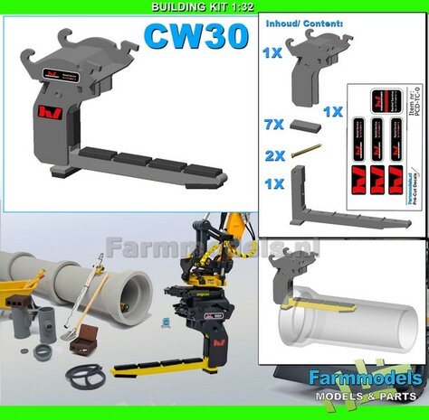 BOUWKIT: VERACHTERT (RIOOL-) BUIZENLEGGER  Beweegbaar met CW30 Koppeling. Materiaal: RESIN BLANK incl. Verachtert Pr&eacute;-Cut Stickers geleverd 1:32 