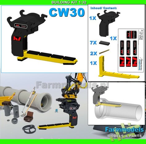 BOUWKIT: VERACHTERT (RIOOL-) BUIZENLEGGER  Beweegbaar met CW30 Koppeling. Materiaal: Resin op KLEUR Gespoten incl. Verachtert Pr&eacute;-Cut Stickers geleverd 1:32 