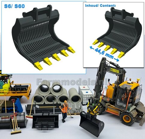 Puinriek HEAVY DUTY ZWART MATT gespoten met vaste TANDEN GEEL geschilderd 44.6 mm breed Materiaal RESIN op KLEUR geleverd t.b.v. S60 KOPPELING  1:32  