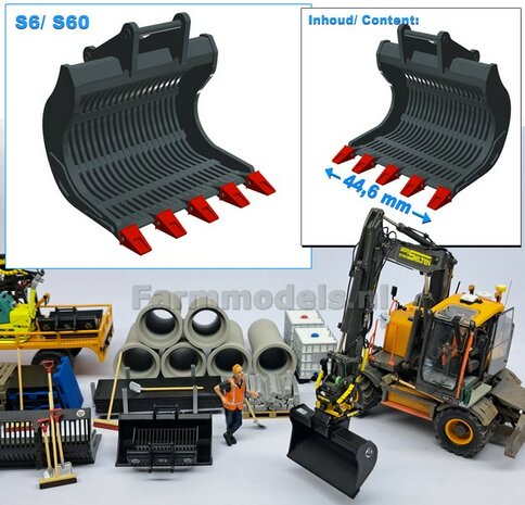 Puinriek HEAVY DUTY ZWART MATT gespoten met vaste TANDEN ROOD geschilderd 44.6 mm breed Materiaal RESIN op KLEUR geleverd t.b.v. S60 KOPPELING  1:32  