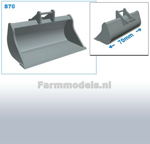 Slotenbak 70 mm breed RESIN Blank geleverd t.b.v. S70 KOPPELING (o.a. Engcon draaikantelstuk met S70 koppeling, Volvo EC220E van AT) 1:32  