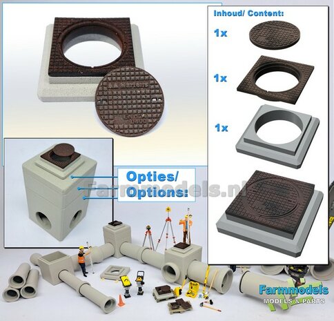 1x PUTAFDEKKING Universeel: BETON kleur AFDEKKING, PUTRAND en PUTDEKSEL in ZWART MATT/ ROEST Materiaal Resin op kleur geleverd 1:32    