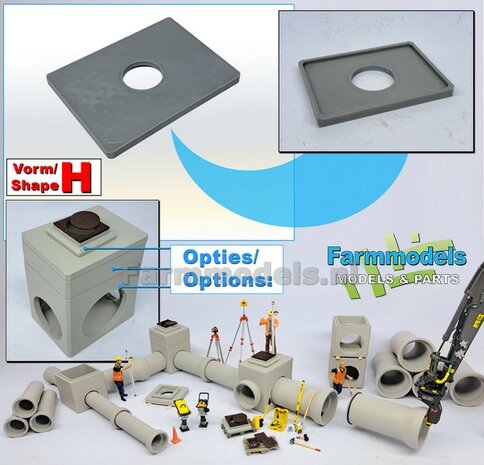 1x PUTAFDEKKING VORM H-TM: Vlakke rechthoekige plaat met rond inspectie gat : (Betonnen) AFDEKKING Materiaal KUNSTSTOF, BLANK Geleverd  1:32    