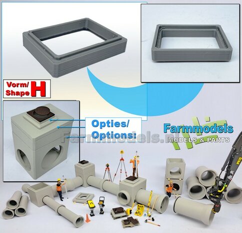 1x STELRING/ OPZETSTUK t.b.v. INSPECTIEPUT VORM H-MM: Rechthoekige ring : (Betonnen) AFDEKKING Materiaal KUNSTSTOF, BLANK Geleverd  1:32    