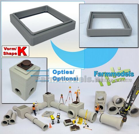 1x STELRING/ OPZETSTUK t.b.v. INSPECTIEPUT VORM K-MM: Vierkante ring : (Betonnen) AFDEKKING Materiaal KUNSTSTOF, BLANK Geleverd  1:32    