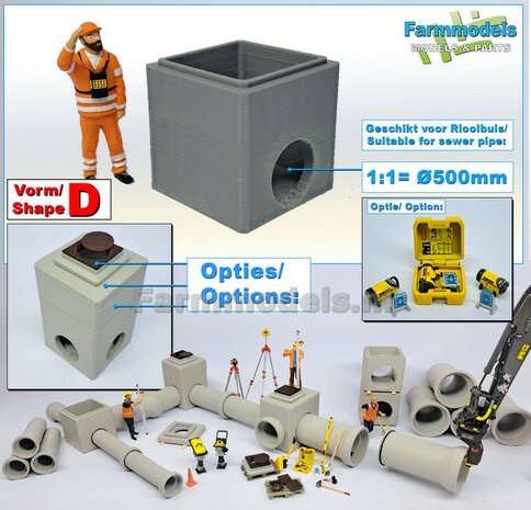 1x INSPECTIEPUT VORM D-BM aansluiting 1x  &Oslash; "500" Rioolbuis: (Betonnen) Vierkante put KUNSTSTOF, BLANK Geleverd  1:32    