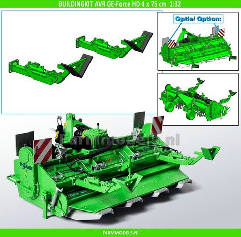 BOUWKIT: 2x Opklapbare RIJPADRUIMERS t.b.v. AVR GE-Force HD 4 x 75 cm Rijenfrees LET OP: BLANK geleverd, zelf in kleur zetten 1:32  LEVERBAAR NOVEMBER 2025