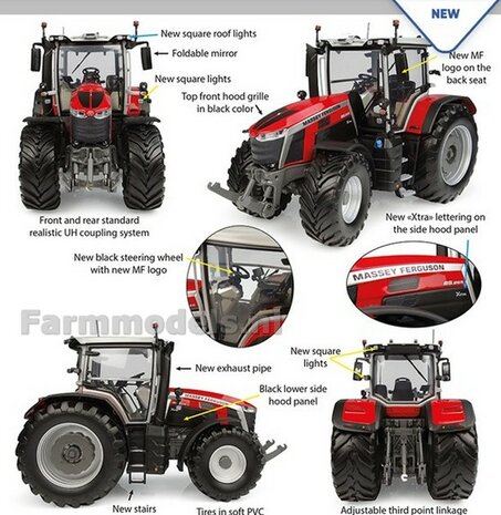 Massey Ferguson 8S.265 XTRA + FREE GIFT VOORRUIT STICKERSET 1:32 Universal Hobbies UH6817   SNEL LEVERBAAR/AVAILABLE SOON