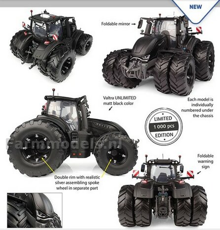 MATT BLACK Valtra S416 Unimited met rondom dubbellucht + FREE GIFT VOORRUIT STICKERSET 1:32 UH6819    SNEL LEVERBAAR/AVAILABLE SOON