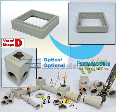 1x STELRING/ OPZETSTUK t.b.v. INSPECTIEPUT VORM D-MM: Vierkante ring : BETON AFDEKKING Materiaal KUNSTSTOF, BETONLOOK Gespoten geleverd  1:32    