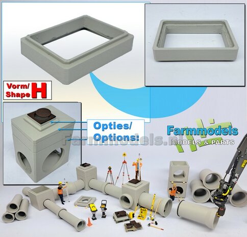 1x STELRING/ OPZETSTUK t.b.v. INSPECTIEPUT VORM H-MM: Rechthoekige ring : BETON AFDEKKING Materiaal KUNSTSTOF, BETONLOOK Gespoten geleverd  1:32    