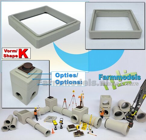 1x STELRING/ OPZETSTUK t.b.v. INSPECTIEPUT VORM K-MM: Vierkante ring : BETON AFDEKKING Materiaal KUNSTSTOF, BETONLOOK Gespoten geleverd  1:32    