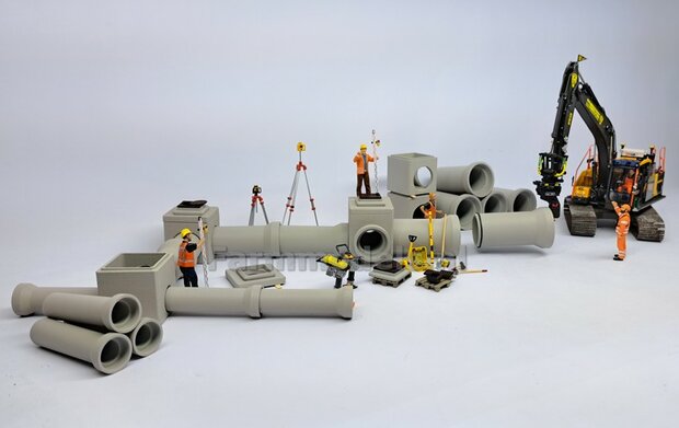 1x INSPECTIEPUT VORM D-BM aansluiting 2x &Oslash; "500" Rioolbuis IN HOEK: Vierkante put KUNSTSTOF, BETONLOOK gespoten geleverd  1:32    