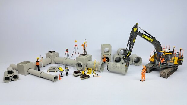 1x INSPECTIEPUT VORM D-BM aansluiting 2x &Oslash; "500" Rioolbuis IN HOEK: Vierkante put KUNSTSTOF, BETONLOOK gespoten geleverd  1:32    