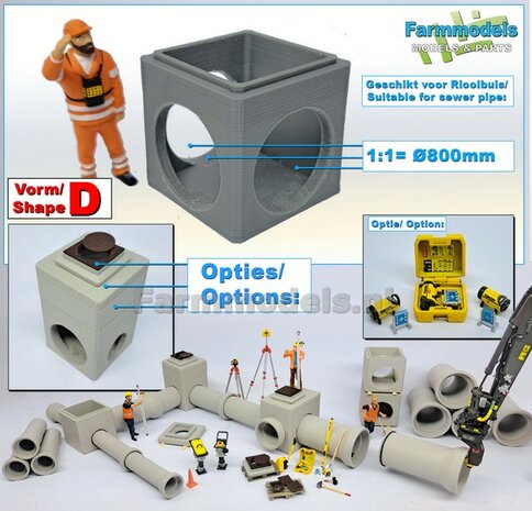 1x INSPECTIEPUT VORM D-BM aansluiting 3x &Oslash; "800" Rioolbuis: (Betonnen) Vierkante put KUNSTSTOF, BLANK Geleverd  1:32    
