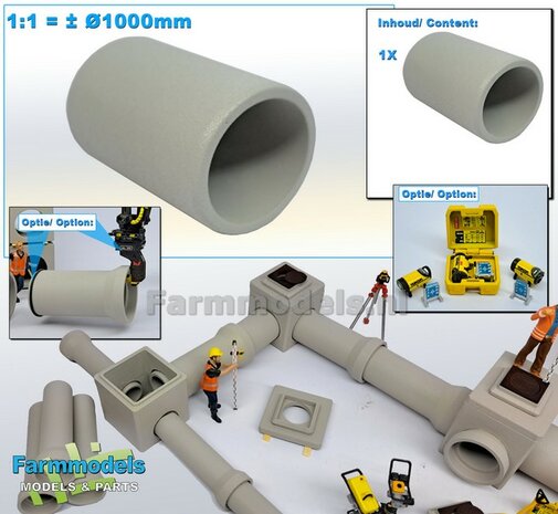 1x MOF RIOOLBUIS  (Binnenmaat 1:1 = &Oslash;1000mm) Lengte 40mm  Materiaal Resin, BETONLOOK/ CONCRETE Gespoten geleverd 1:32    