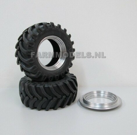 &Oslash; 53.8 mm: 2x MB TRAC 1600 Inlegring/ velgverbreder BLANK geleverd + Brede vooras Banden voor MB trac 1600 1:32           