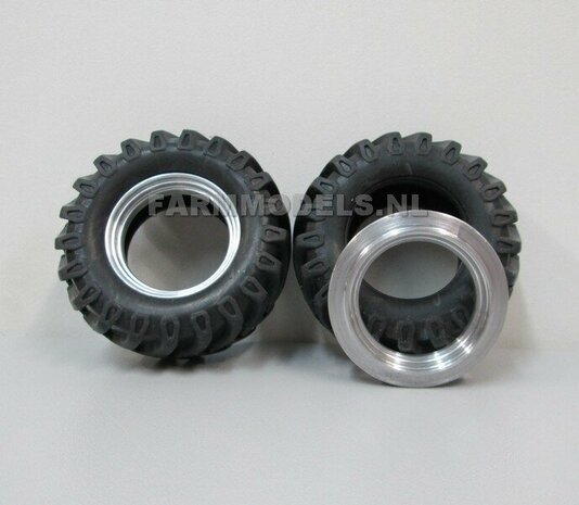 &Oslash; 53.8 mm: 2x MB TRAC 1600 Inlegring/ velgverbreder BLANK geleverd + Brede vooras Banden voor MB trac 1600 1:32           