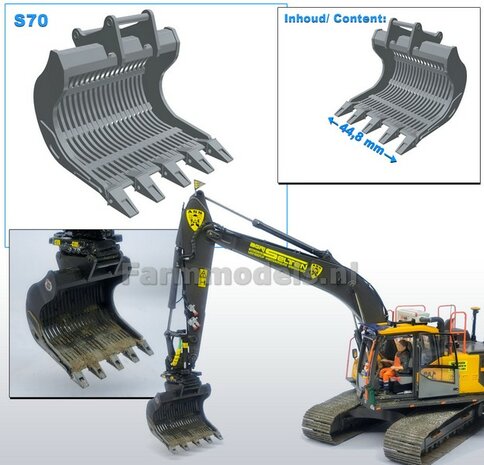 Puinriek HEAVY DUTY met vaste TANDEN 44.8 mm breed RESIN Blank geleverd t.b.v. S70 KOPPELING  1:32  