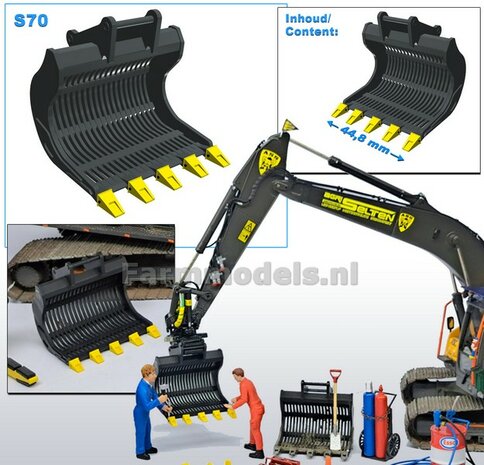 Puinriek HEAVY DUTY ZWART MATT gespoten, vaste TANDEN GEEL 44.8 mm breed Mat. RESIN op KLEUR t.b.v. S70 KOPPELING 1:32  