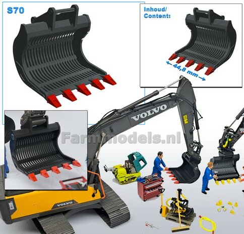 Puinriek HEAVY DUTY ZWART MATT gespoten, vaste TANDEN ROOD 44.8 mm breed Mat. RESIN op KLEUR t.b.v. S70 KOPPELING 1:32  