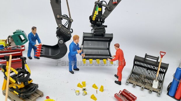 Puinriek HEAVY DUTY ZWART MATT + 2x 5 LOSSE TANDEN GEEL + SLIJTAGE 44.8 mm breed RESIN op KLEUR t.b.v. S70 KOPPELING 1:32  