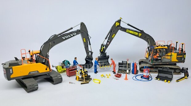 Puinriek HEAVY DUTY ZWART MATT + 2x 5 LOSSE TANDEN GEEL + SLIJTAGE 44.8 mm breed RESIN op KLEUR t.b.v. S70 KOPPELING 1:32  