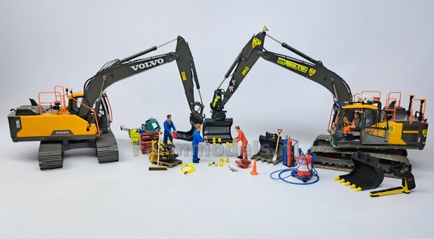 Puinriek HEAVY DUTY ZWART MATT + 2x 5 LOSSE TANDEN GEEL + SLIJTAGE 44.8 mm breed RESIN op KLEUR t.b.v. S70 KOPPELING 1:32  