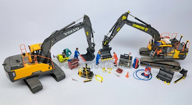 Puinriek HEAVY DUTY ZWART MATT + 2x 5 LOSSE TANDEN GEEL + SLIJTAGE 44.8 mm breed RESIN op KLEUR t.b.v. S70 KOPPELING 1:32  