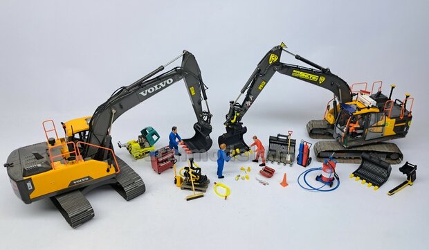 Puinriek HEAVY DUTY ZWART MATT + 2x 5 LOSSE TANDEN GEEL + SLIJTAGE 44.8 mm breed RESIN op KLEUR t.b.v. S70 KOPPELING 1:32  