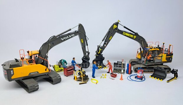 Puinriek HEAVY DUTY ZWART MATT + 2x 5 LOSSE TANDEN GEEL + SLIJTAGE 44.8 mm breed RESIN op KLEUR t.b.v. S70 KOPPELING 1:32  