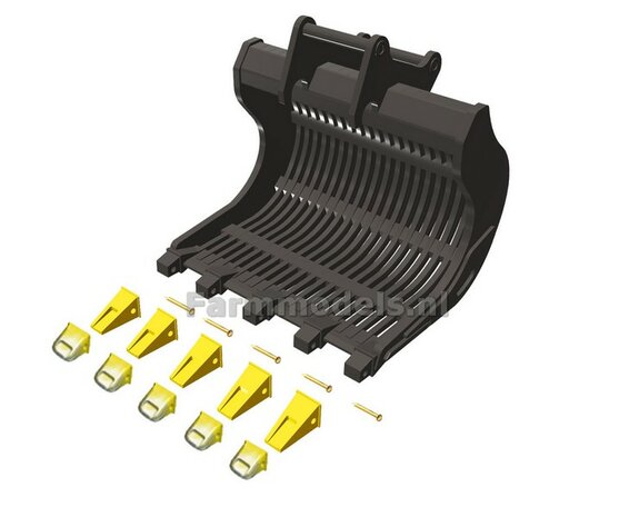 Puinriek HEAVY DUTY ZWART MATT + 2x 5 LOSSE TANDEN GEEL + SLIJTAGE 44.8 mm breed RESIN op KLEUR t.b.v. S70 KOPPELING 1:32  