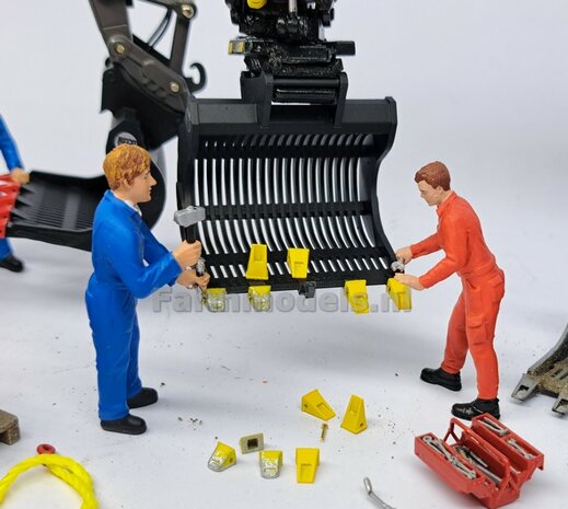 Puinriek HEAVY DUTY ZWART MATT + 2x 5 LOSSE TANDEN GEEL + SLIJTAGE 44.8 mm breed RESIN op KLEUR t.b.v. S70 KOPPELING 1:32  