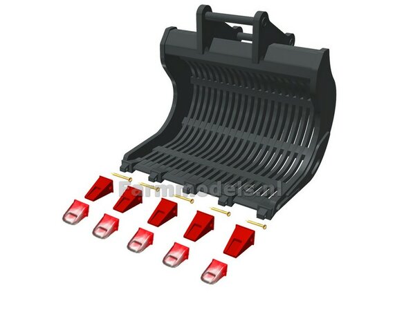 Puinriek HEAVY DUTY ZWART MATT + 2x 5 LOSSE TANDEN ROOD + SLIJTAGE 44.8 mm breed RESIN op KLEUR t.b.v. S70 KOPPELING 1:32  