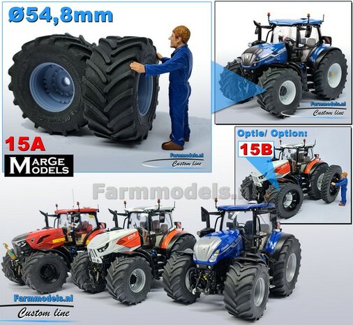 &Oslash; 54.8 x 25.8 mm: CASE-STEYR-NH: 2x Michelin Axiobib2 Banden + RESIN Velgen BLANK Geleverd 1:32  Farmmodels Prem. Line Series 
