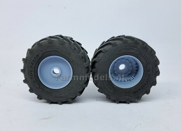 &Oslash; 54.8 x 25.8 mm: CASE-STEYR-NH: 2x Michelin Axiobib2 Banden + RESIN Velgen BLANK Geleverd 1:32  Farmmodels Prem. Line Series 