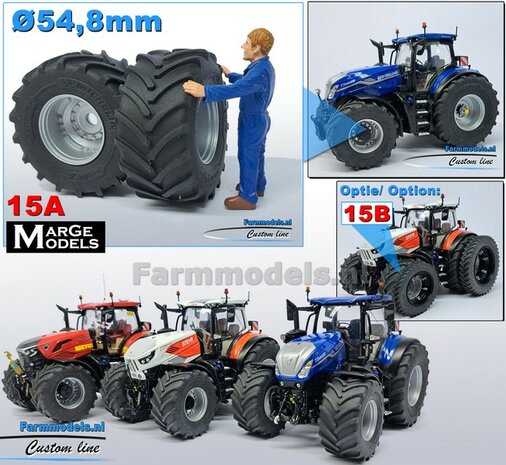 &Oslash; 54.8 x 25.8 mm: CASE-STEYR-NH: 2x Michelin Axiobib2 Banden + Resin Velgen ALU-METALIC gespoten geleverd 1:32  Farmmodels Prem. Line Series 