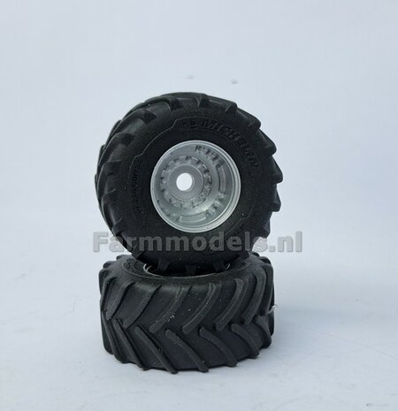 &Oslash; 54.8 x 25.8 mm: CASE-STEYR-NH: 2x Michelin Axiobib2 Banden + Resin Velgen ALU-METALIC gespoten geleverd 1:32  Farmmodels Prem. Line Series 