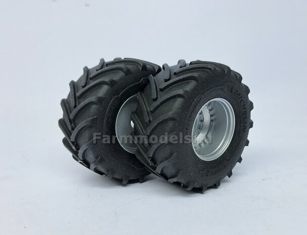 &Oslash; 54.8 x 25.8 mm: CASE-STEYR-NH: 2x Michelin Axiobib2 Banden + Resin Velgen ALU-METALIC gespoten geleverd 1:32  Farmmodels Prem. Line Series 