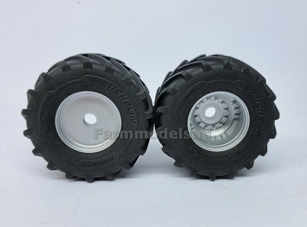 &Oslash; 54.8 x 25.8 mm: CASE-STEYR-NH: 2x Michelin Axiobib2 Banden + Resin Velgen ALU-METALIC gespoten geleverd 1:32  Farmmodels Prem. Line Series 