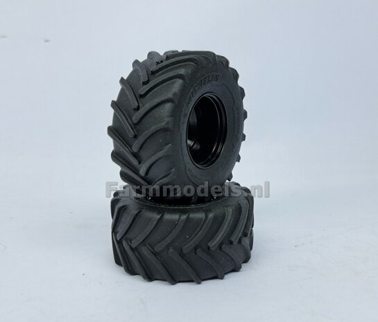 &Oslash; 54.8 x 25.8 mm: CASE-STEYR-NH: 2x Michelin Axiobib2 Banden + Resin Velgen ZWART GLANS gespoten geleverd 1:32  Farmmodels Prem. Line Series 