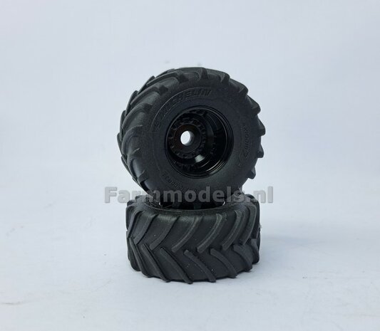 &Oslash; 54.8 x 25.8 mm: CASE-STEYR-NH: 2x Michelin Axiobib2 Banden + Resin Velgen ZWART GLANS gespoten geleverd 1:32  Farmmodels Prem. Line Series 