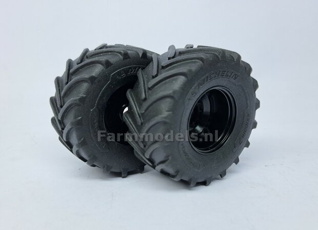 &Oslash; 54.8 x 25.8 mm: CASE-STEYR-NH: 2x Michelin Axiobib2 Banden + Resin Velgen ZWART GLANS gespoten geleverd 1:32  Farmmodels Prem. Line Series 