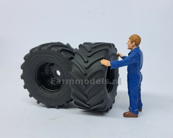 &Oslash; 54.8 x 25.8 mm: CASE-STEYR-NH: 2x Michelin Axiobib2 Banden + Resin Velgen ZWART GLANS gespoten geleverd 1:32  Farmmodels Prem. Line Series 